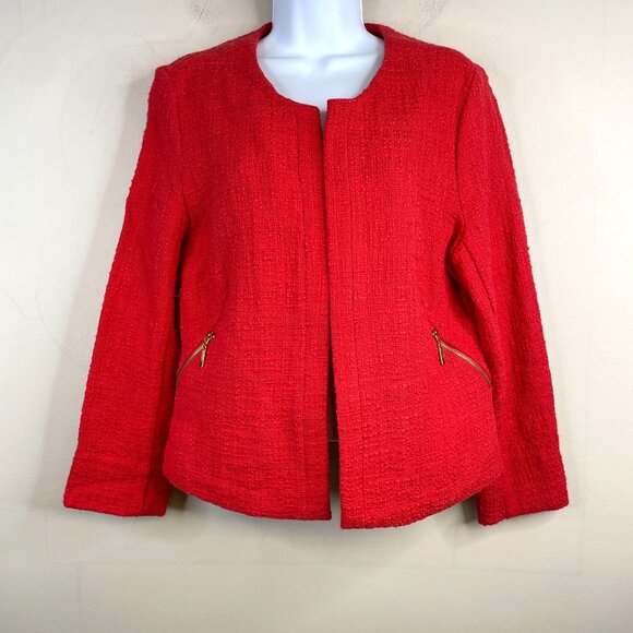 Alfani Womens Zip Front Jacket Size 12 Poppy Red Career Blazer Weekend Travel - Picture 1 of 9